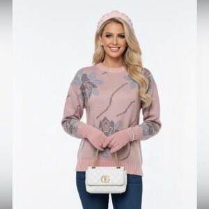 Vintage Pink Floral Print Sweater With A Bit Of Shimmer